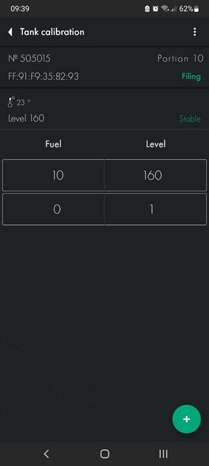 Calibration table with 10 liters already in the tank.jpg